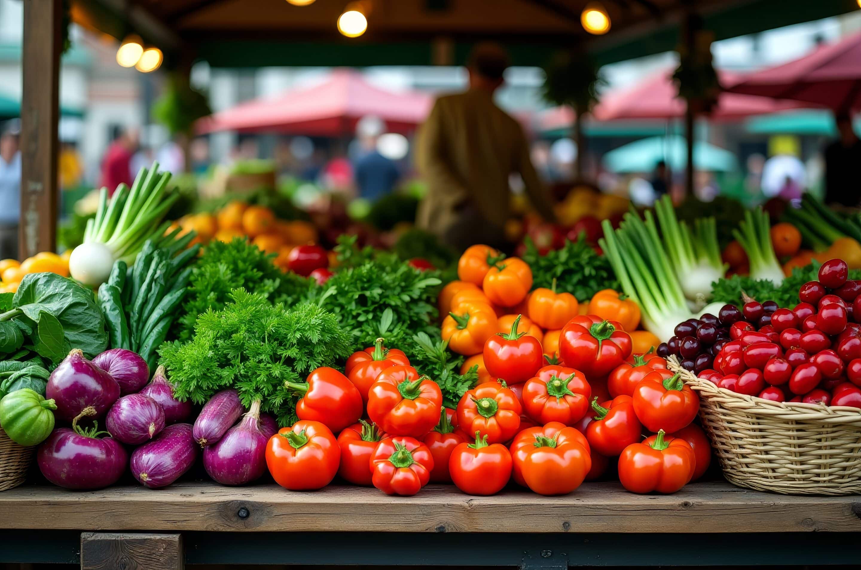 Fresh produce at a farmers market