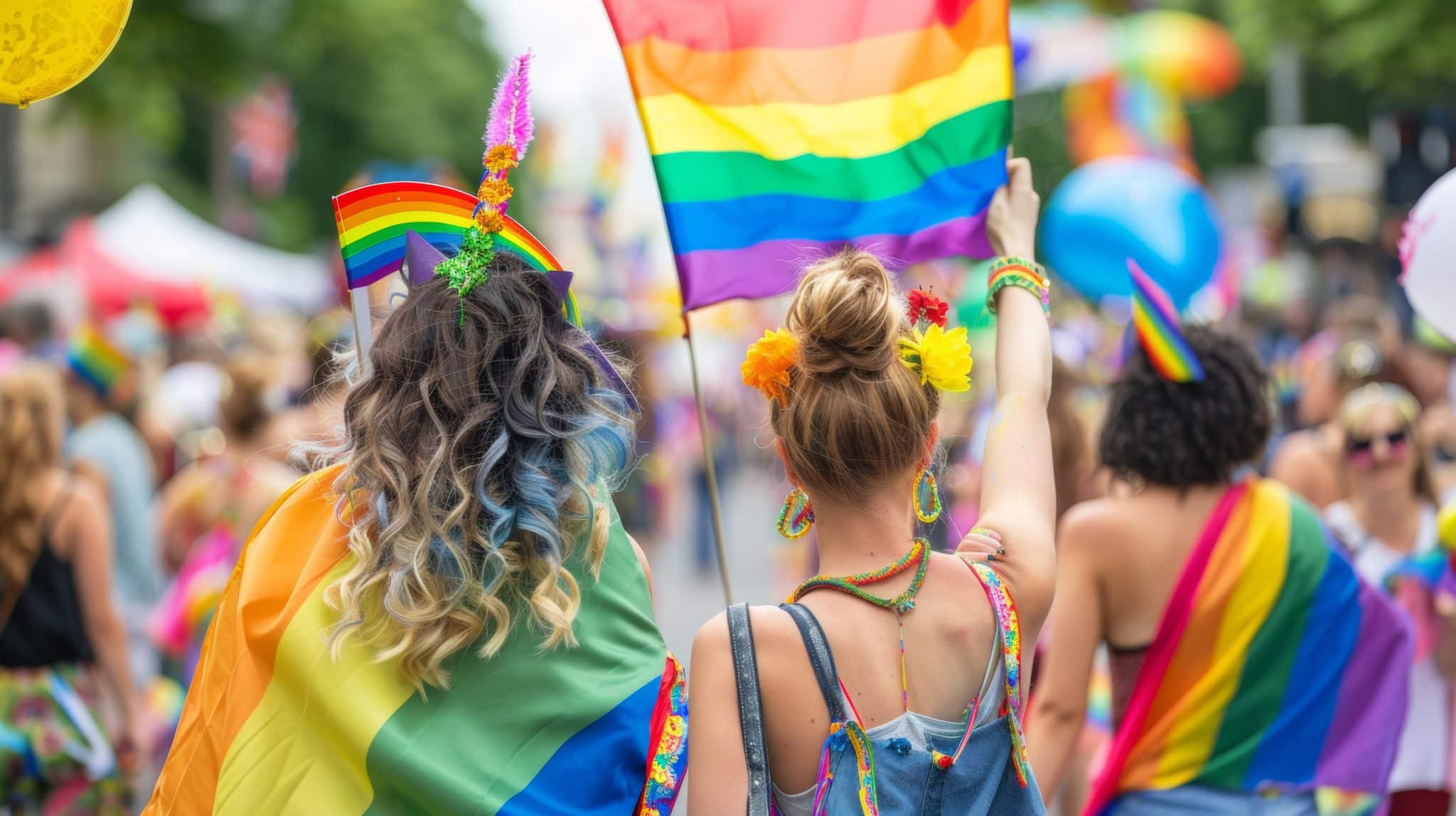 People attend a gay pride event Stock Photo photography
