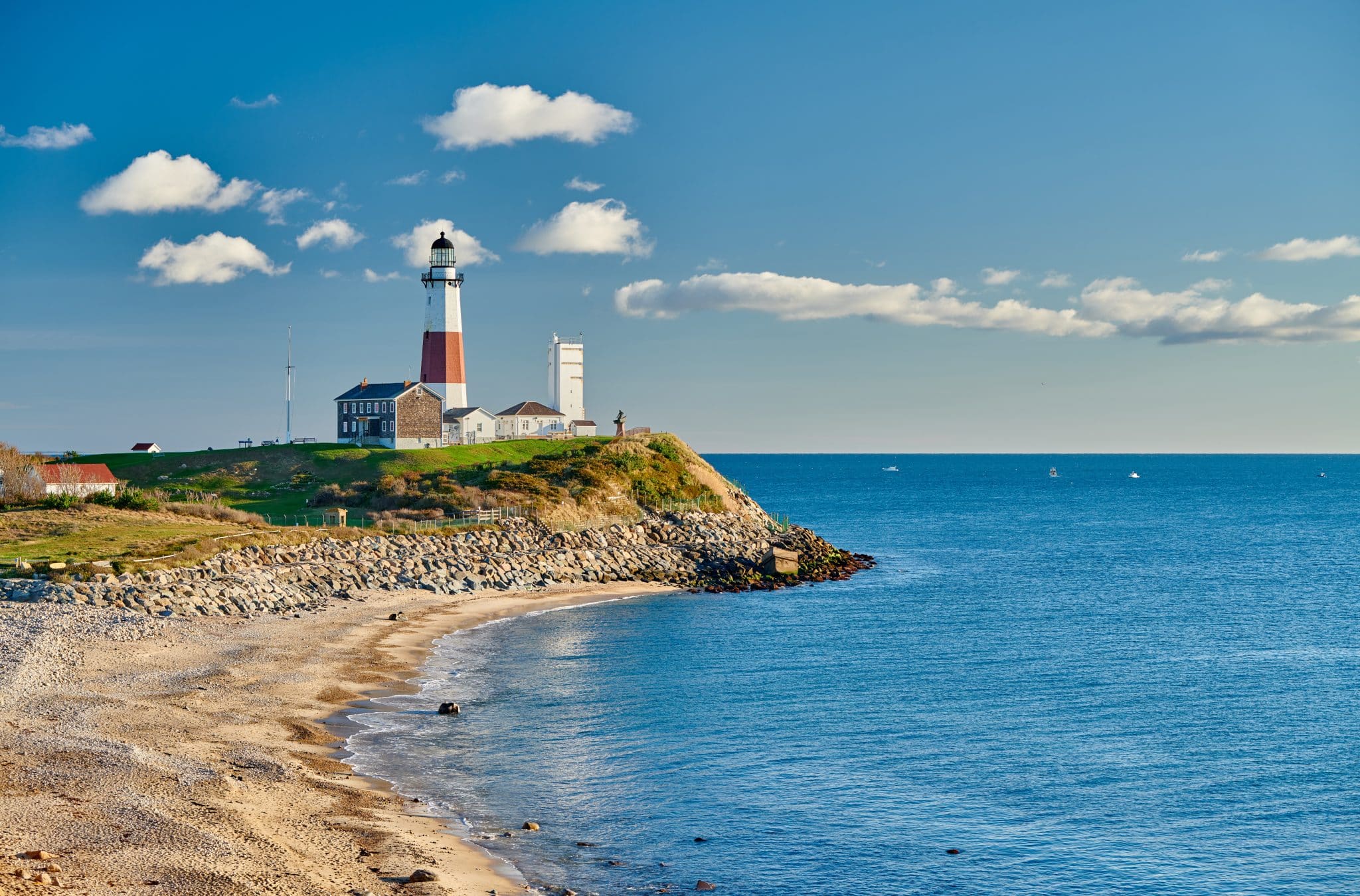 Montauk Lighthouse and beach, Long Island, New York, USA. Lighthouse in the tri-state area