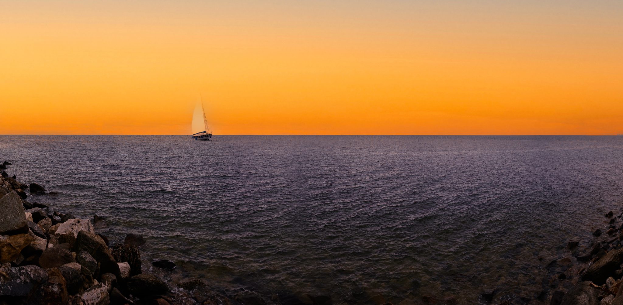 Sunrise Seascape in Long Island Sound, tranquil beauty at Greenwich Point Park Nature Preserve in Old Greenwich, Connecticut, USA Old Greenwich, CT